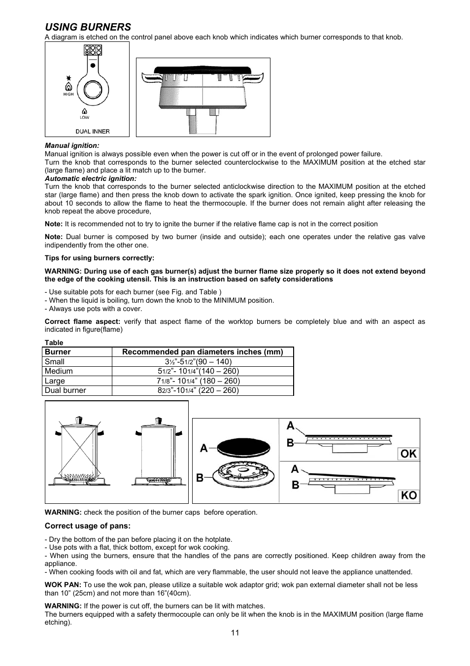 Using burners | Bertazzoni Z36500X User Manual | Page 11 / 16