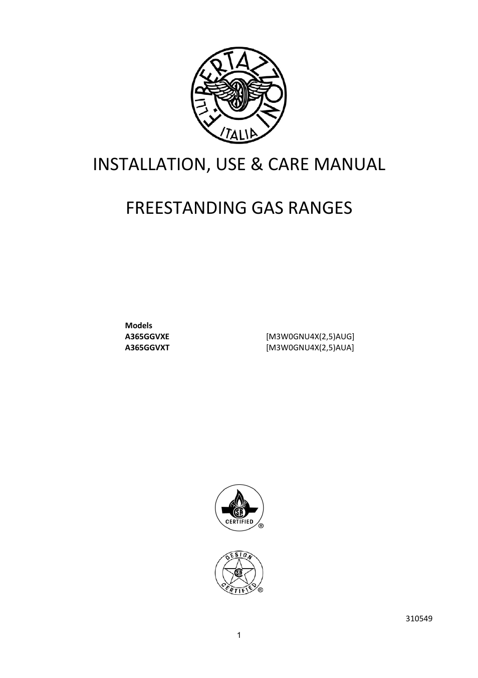 Bertazzoni A365GGVXT User Manual | 32 pages