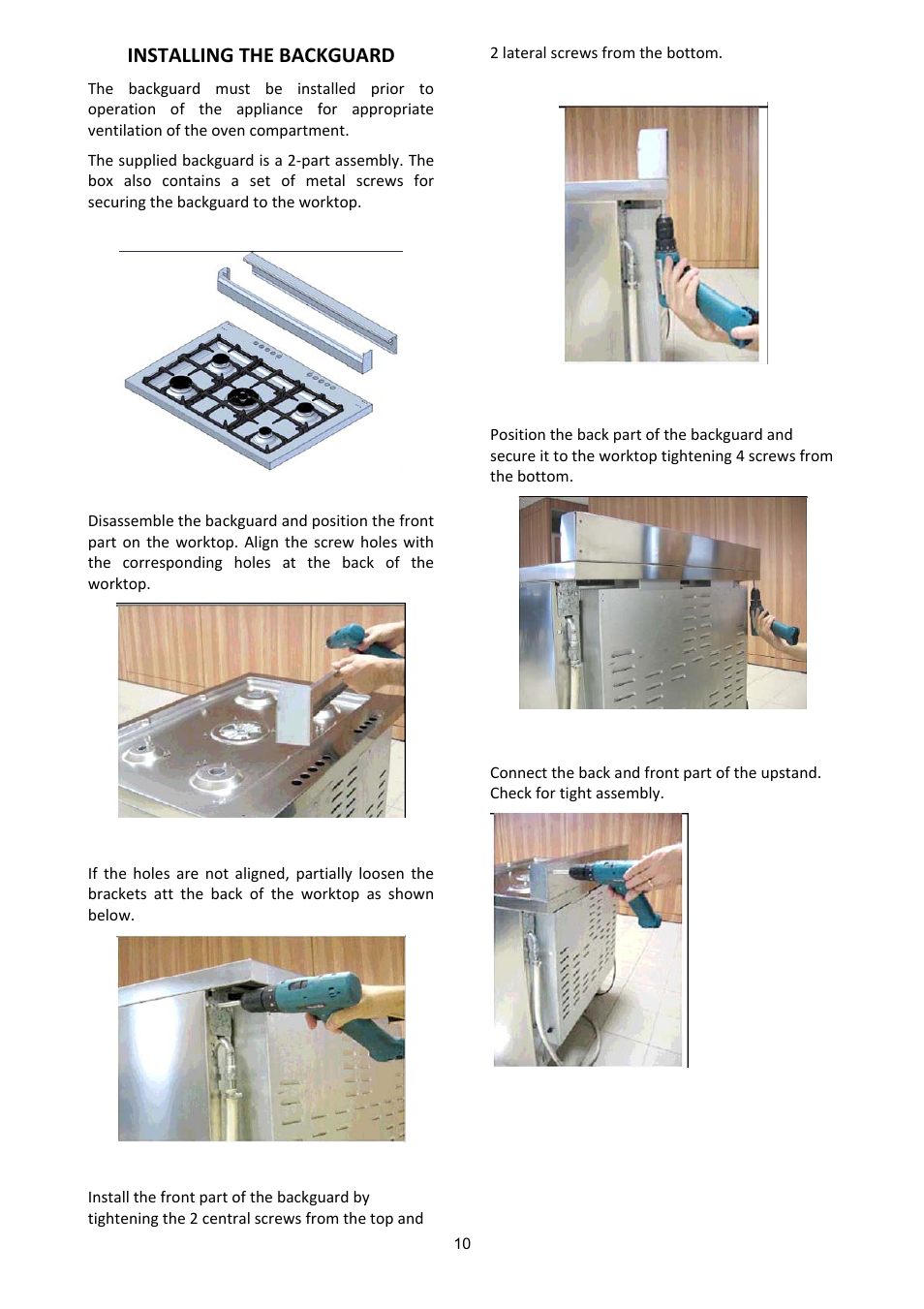 Installing the backguard | Bertazzoni A365GGVXT User Manual | Page 10 / 32