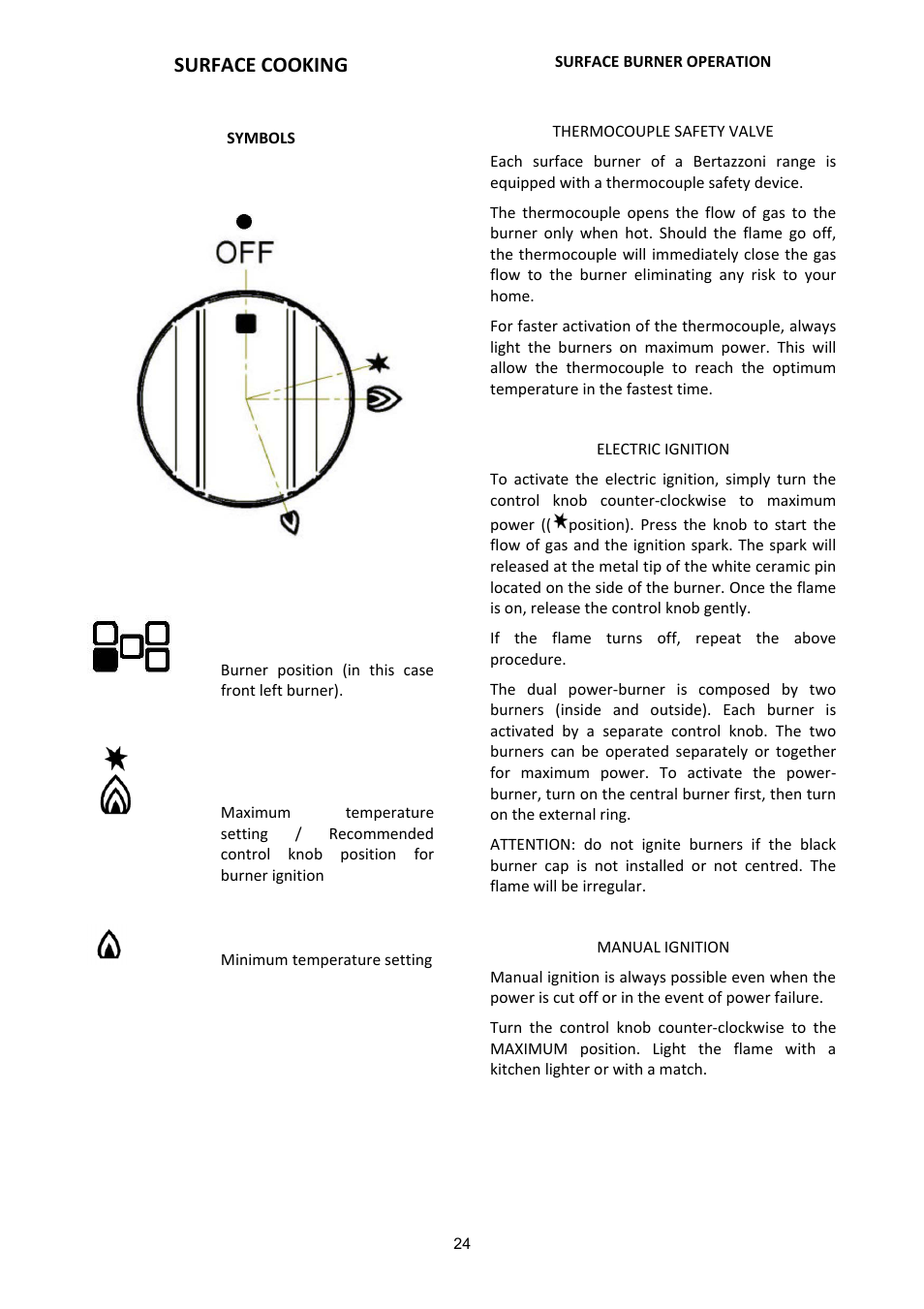 Surface cooking | Bertazzoni A365GGVXT User Manual | Page 24 / 32