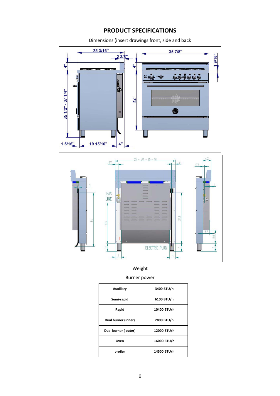 Product specifications | Bertazzoni A365GGVXT User Manual | Page 6 / 32