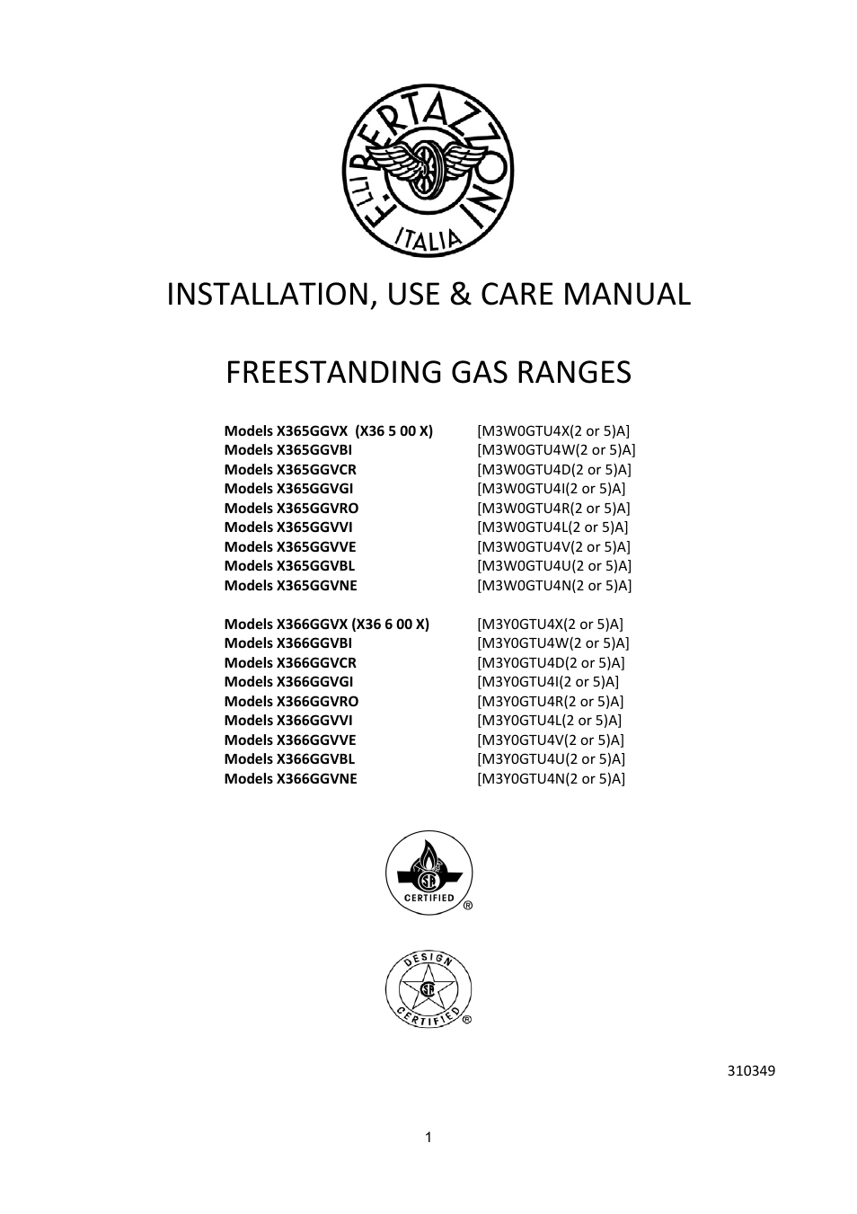 Bertazzoni X365GGVGI User Manual | 39 pages