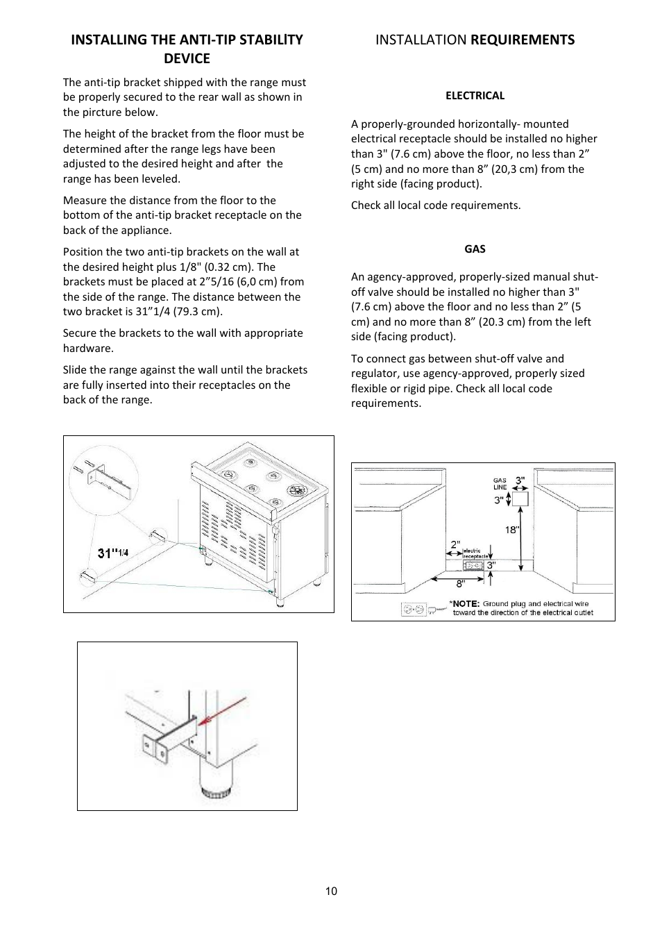 Installing the anti‐tip stabillty device, Installation requirements | Bertazzoni X365GGVGI User Manual | Page 10 / 39