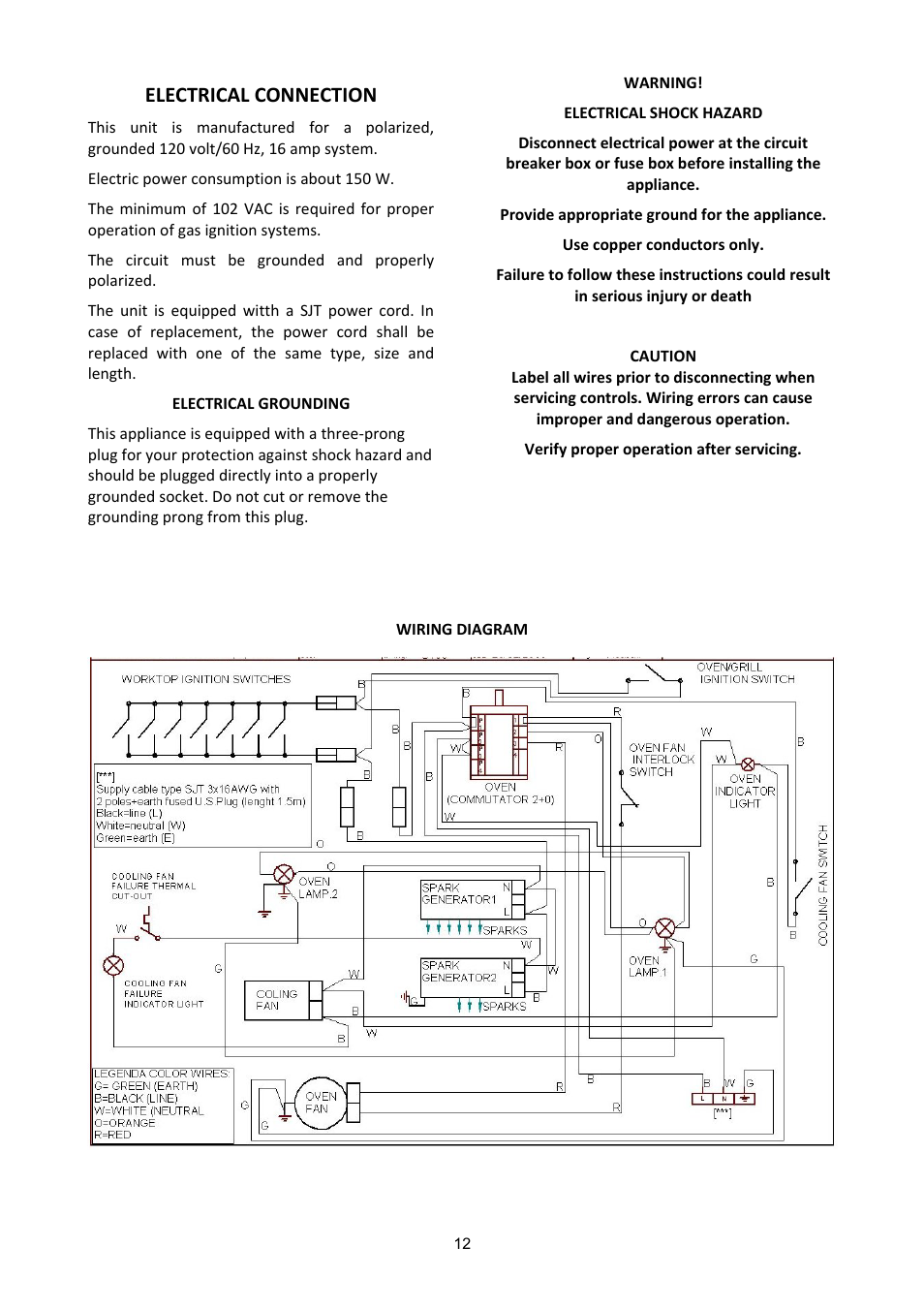 Electrical connection | Bertazzoni X365GGVGI User Manual | Page 12 / 39