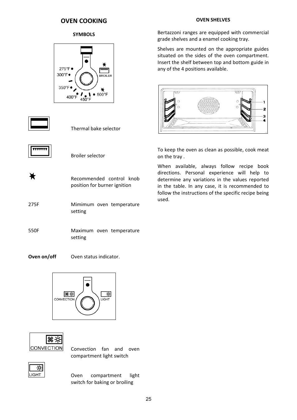 Oven cooking | Bertazzoni X365GGVGI User Manual | Page 25 / 39