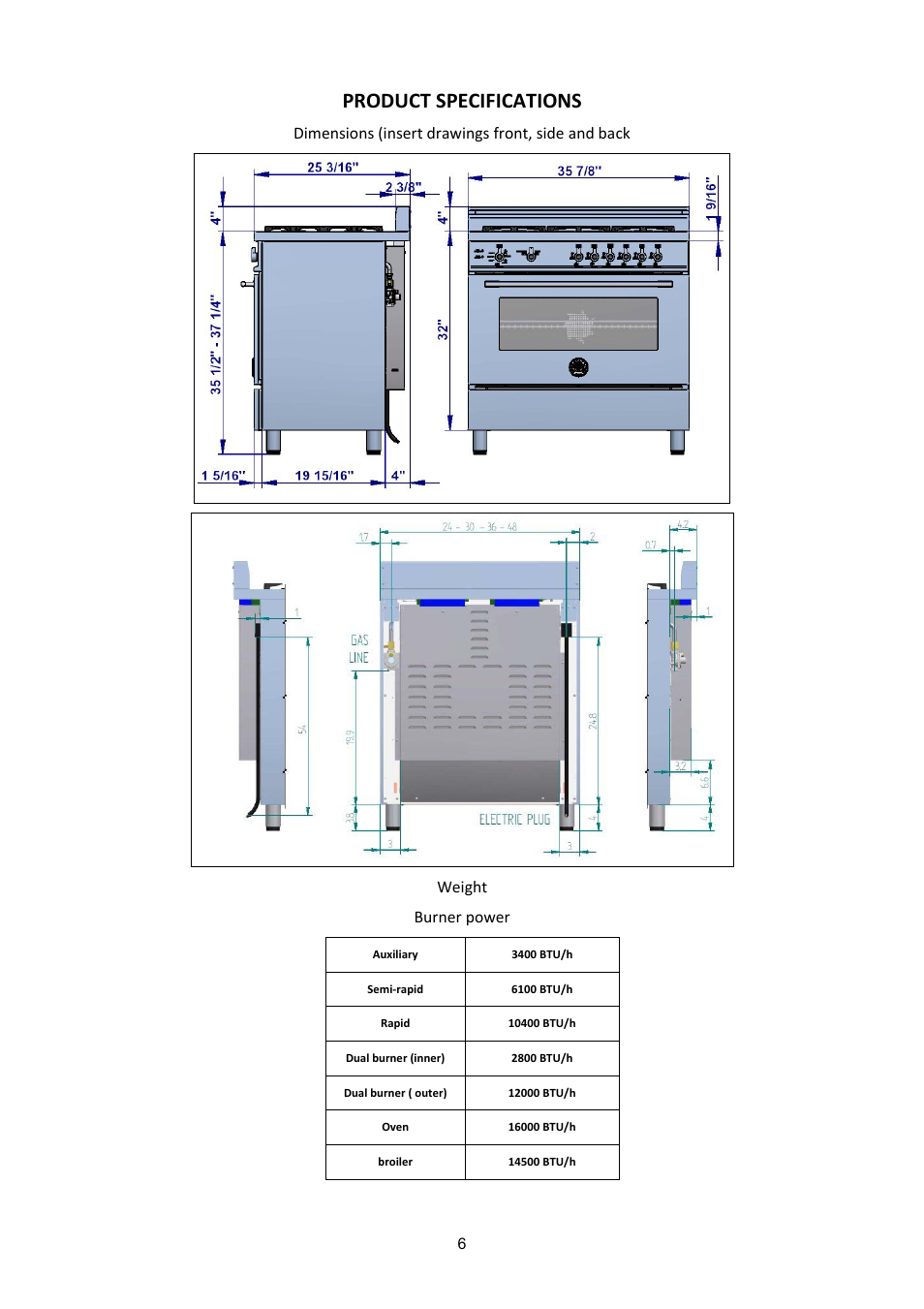 Product specifications | Bertazzoni X365GGVGI User Manual | Page 6 / 39