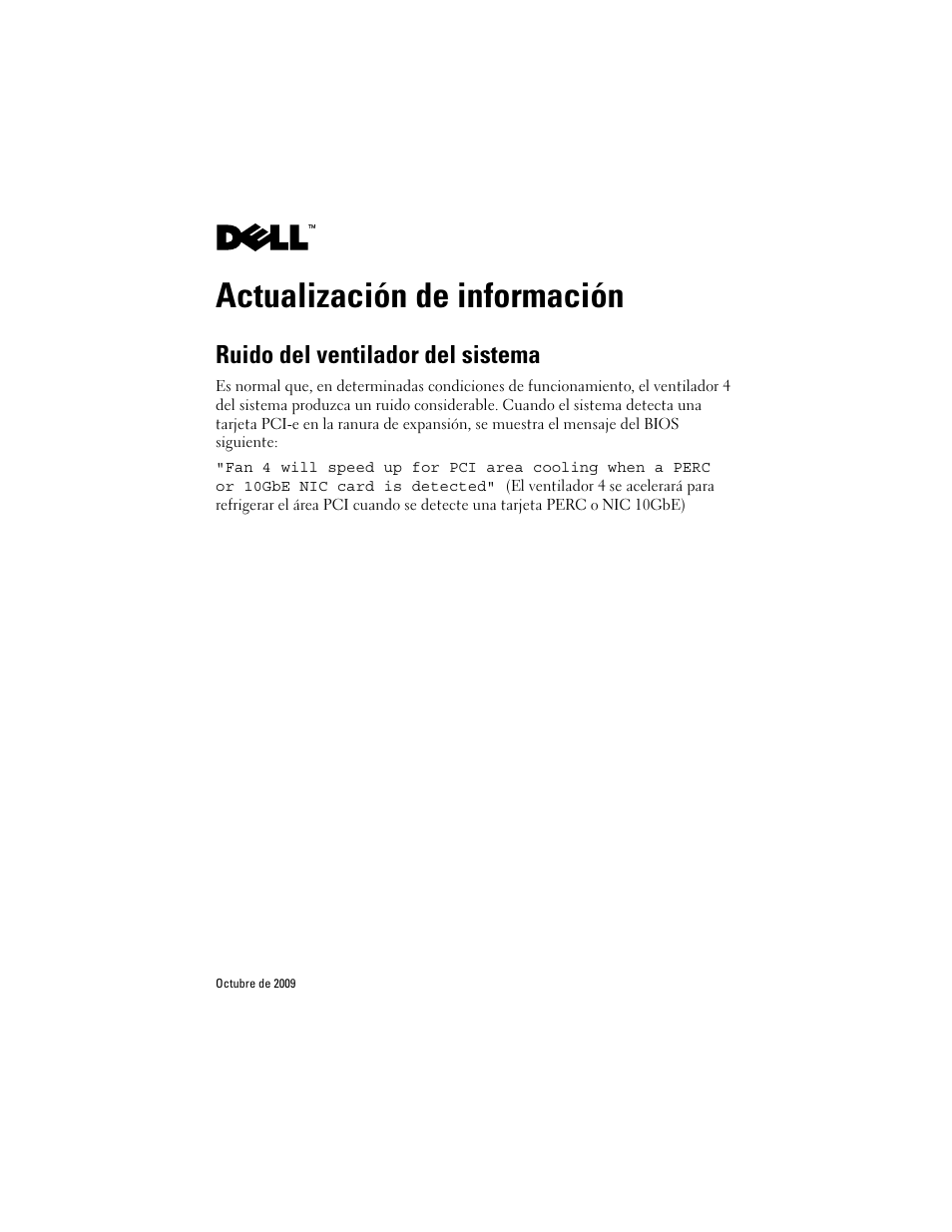 Actualización de información, Ruido del ventilador del sistema | Dell PowerEdge R410 User Manual | Page 13 / 14