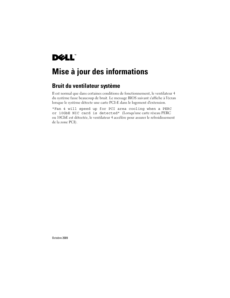 Mise à jour des informations, Bruit du ventilateur système | Dell PowerEdge R410 User Manual | Page 5 / 14