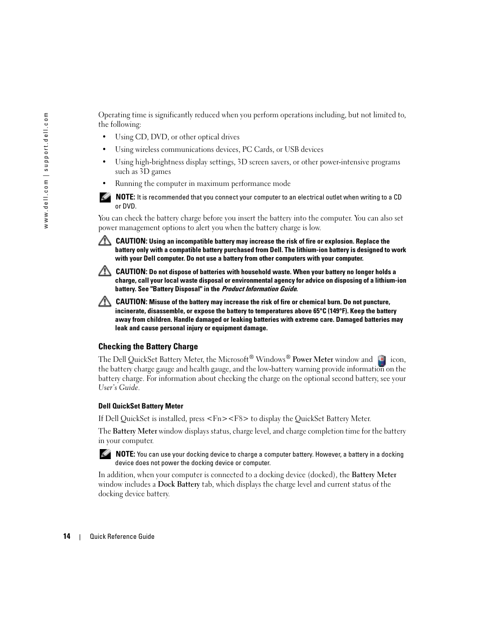 Checking the battery charge | Dell Precision M70 User Manual | Page 14 / 104