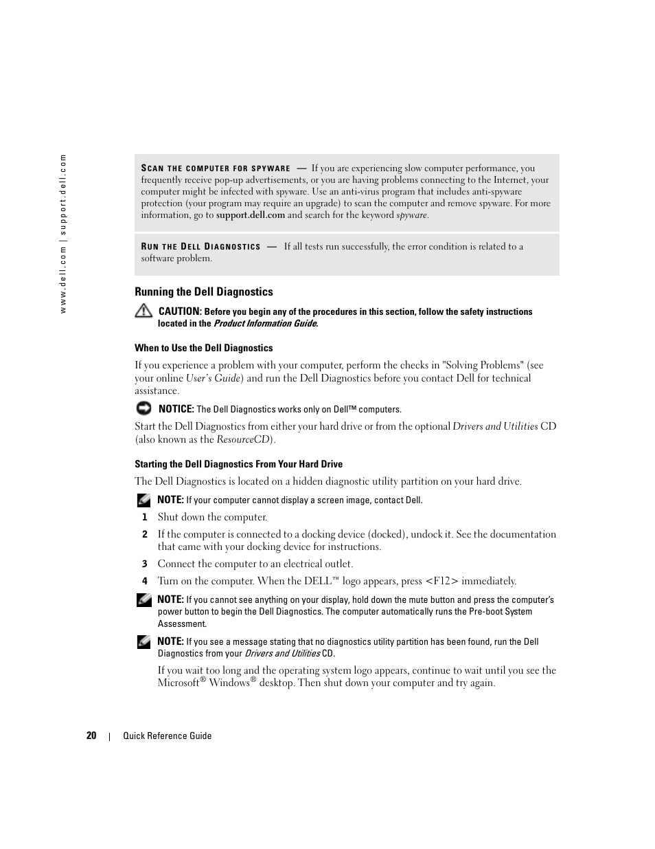 Running the dell diagnostics | Dell Precision M70 User Manual | Page 20 / 104