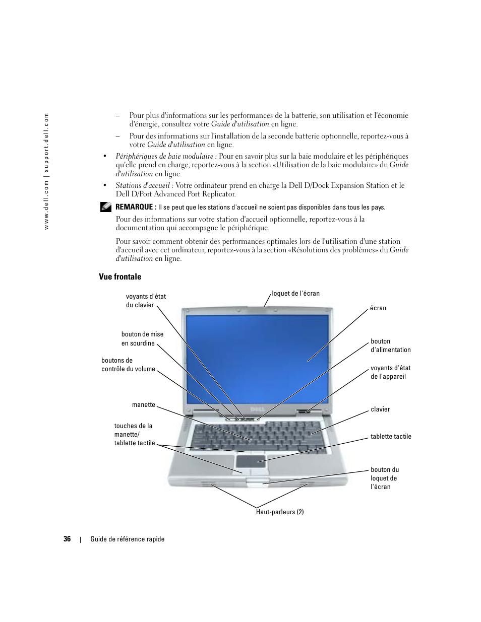 Vue frontale | Dell Precision M70 User Manual | Page 36 / 104