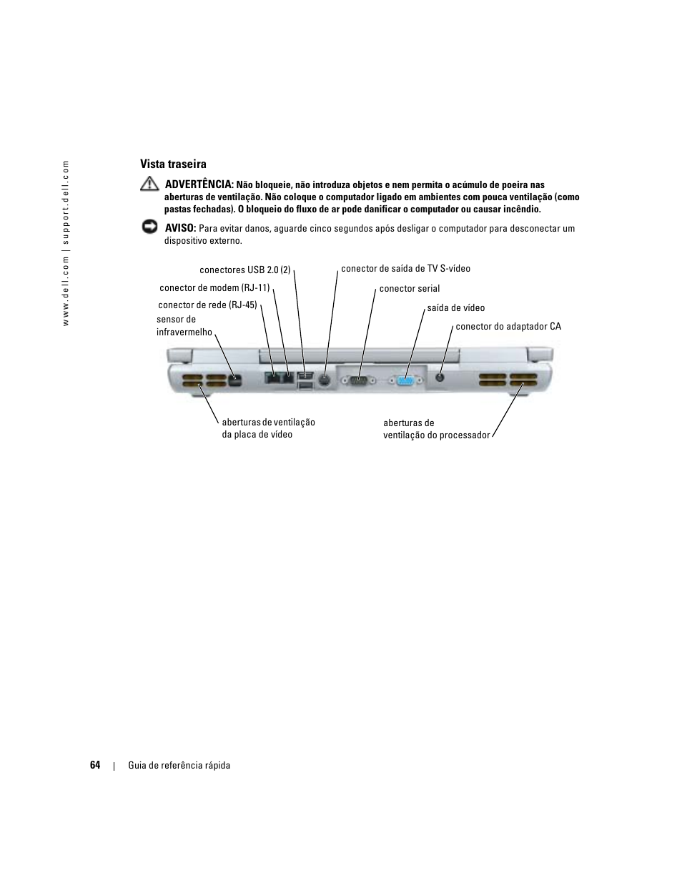 Vista traseira | Dell Precision M70 User Manual | Page 64 / 104