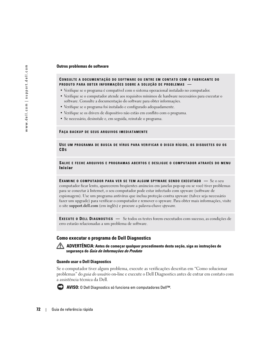 Como executar o programa de dell diagnostics | Dell Precision M70 User Manual | Page 72 / 104