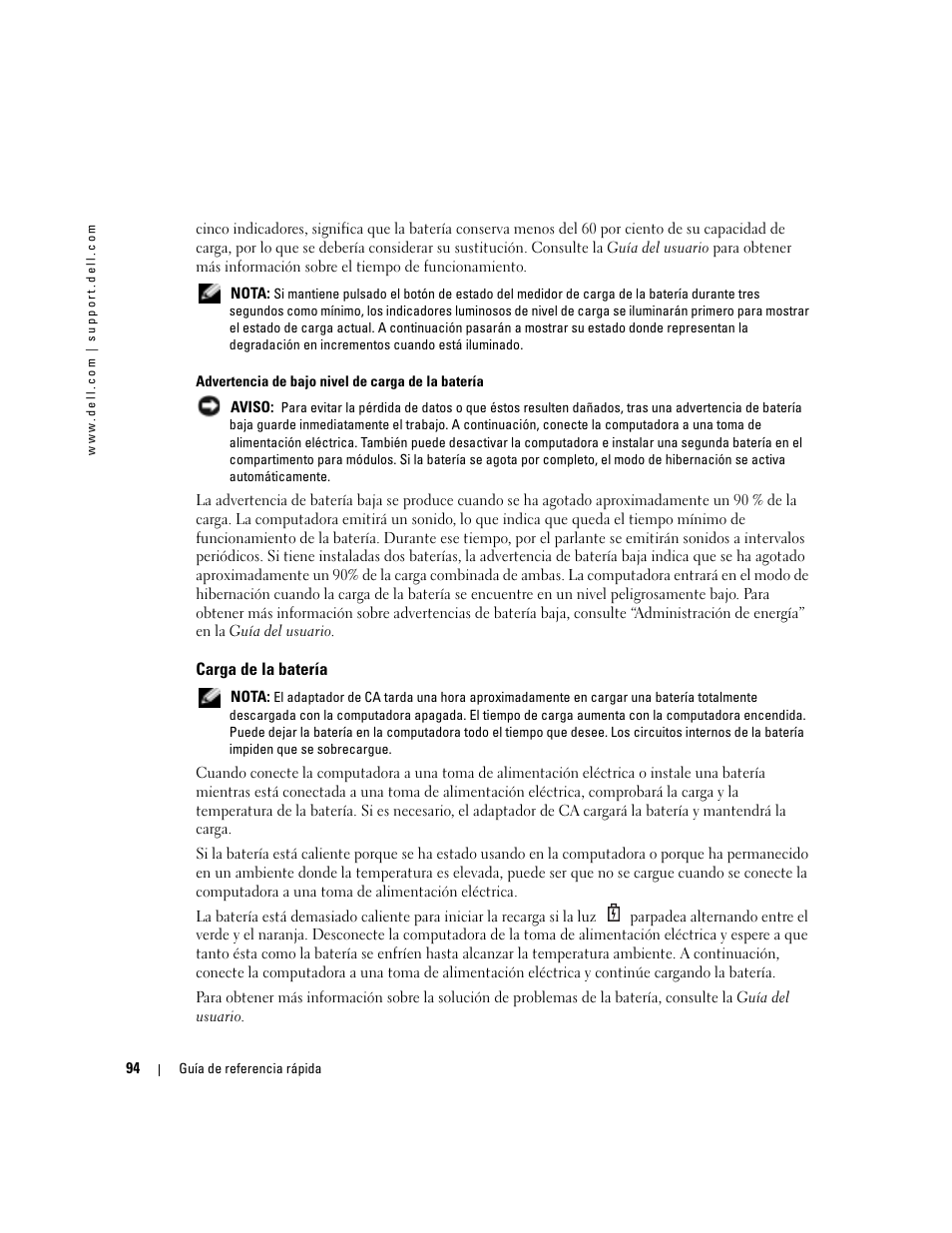 Carga de la batería | Dell Precision M70 User Manual | Page 94 / 104