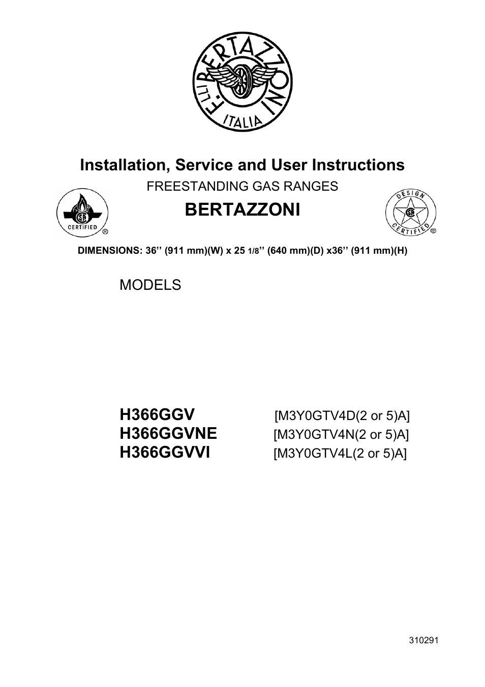 Bertazzoni H366GGVNE User Manual | 32 pages