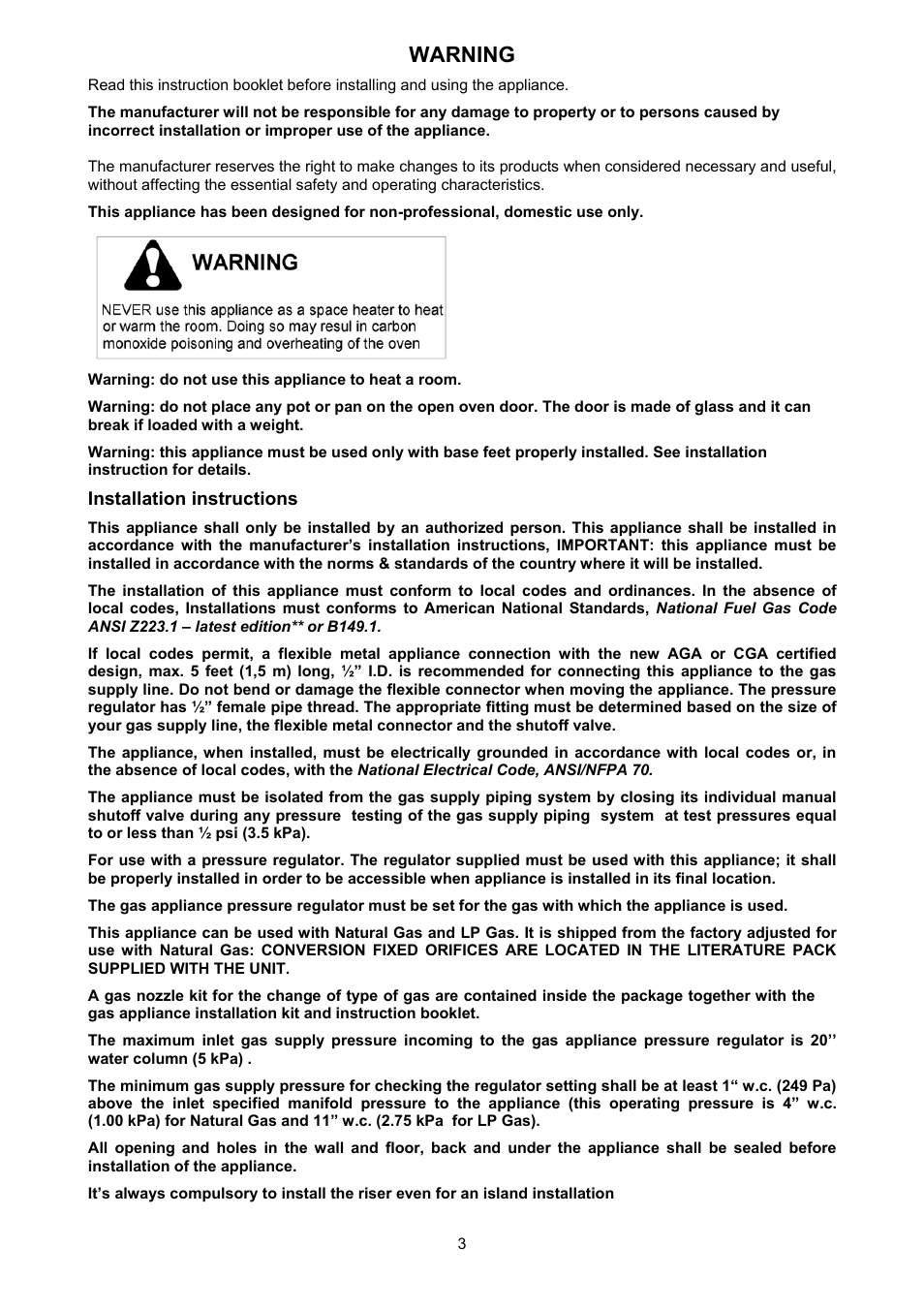 Warning | Bertazzoni H366GGVNE User Manual | Page 3 / 32