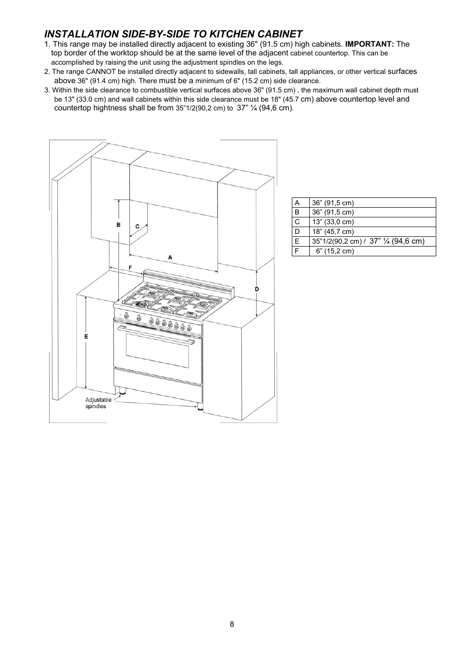 Installation side-by-side to kitchen cabinet | Bertazzoni H366GGVNE User Manual | Page 8 / 32