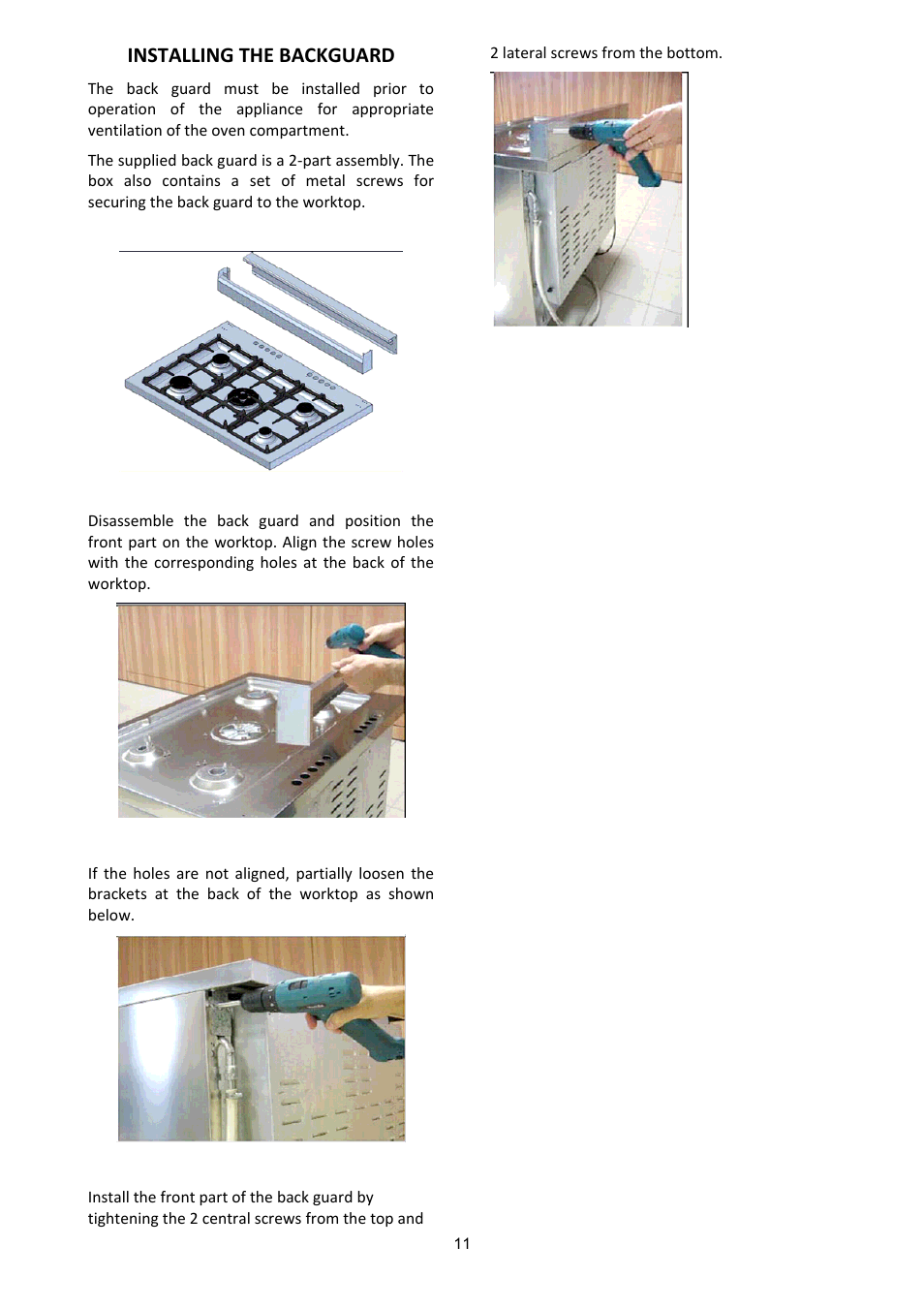 Installing the backguard | Bertazzoni X304PIRVE User Manual | Page 11 / 48