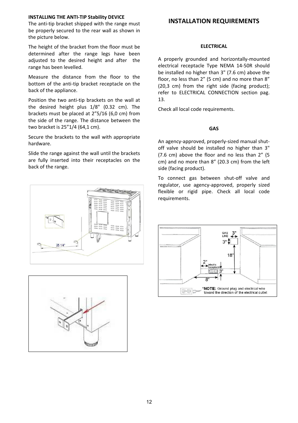 Installation requirements | Bertazzoni X304PIRVE User Manual | Page 12 / 48