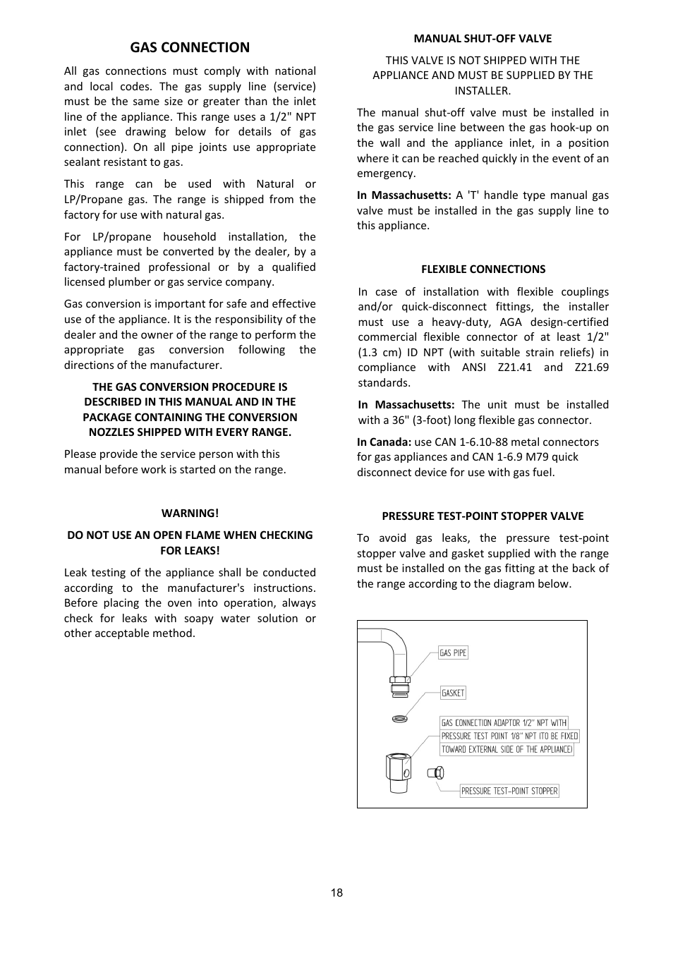 Gas connection | Bertazzoni X304PIRVE User Manual | Page 18 / 48