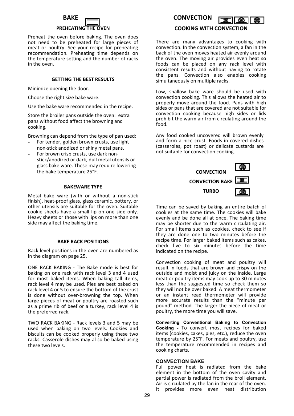 Bake, Convection | Bertazzoni X304PIRVE User Manual | Page 29 / 48