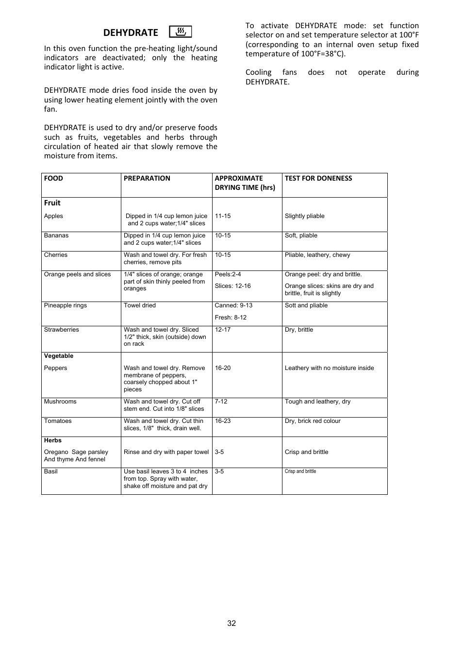 Dehydrate, Fruit | Bertazzoni X304PIRVE User Manual | Page 32 / 48