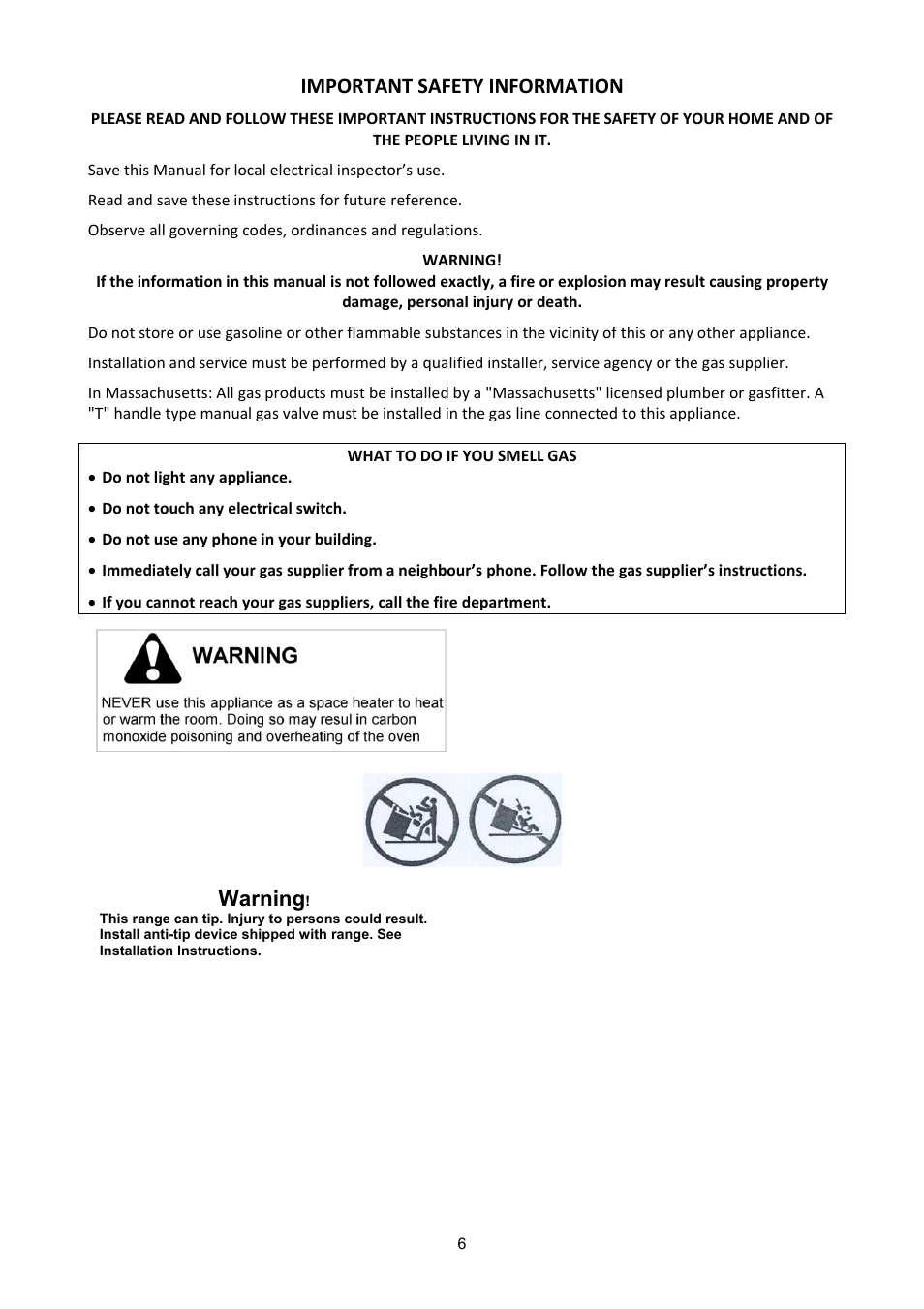 Important safety information, Warning | Bertazzoni X304PIRVE User Manual | Page 6 / 48