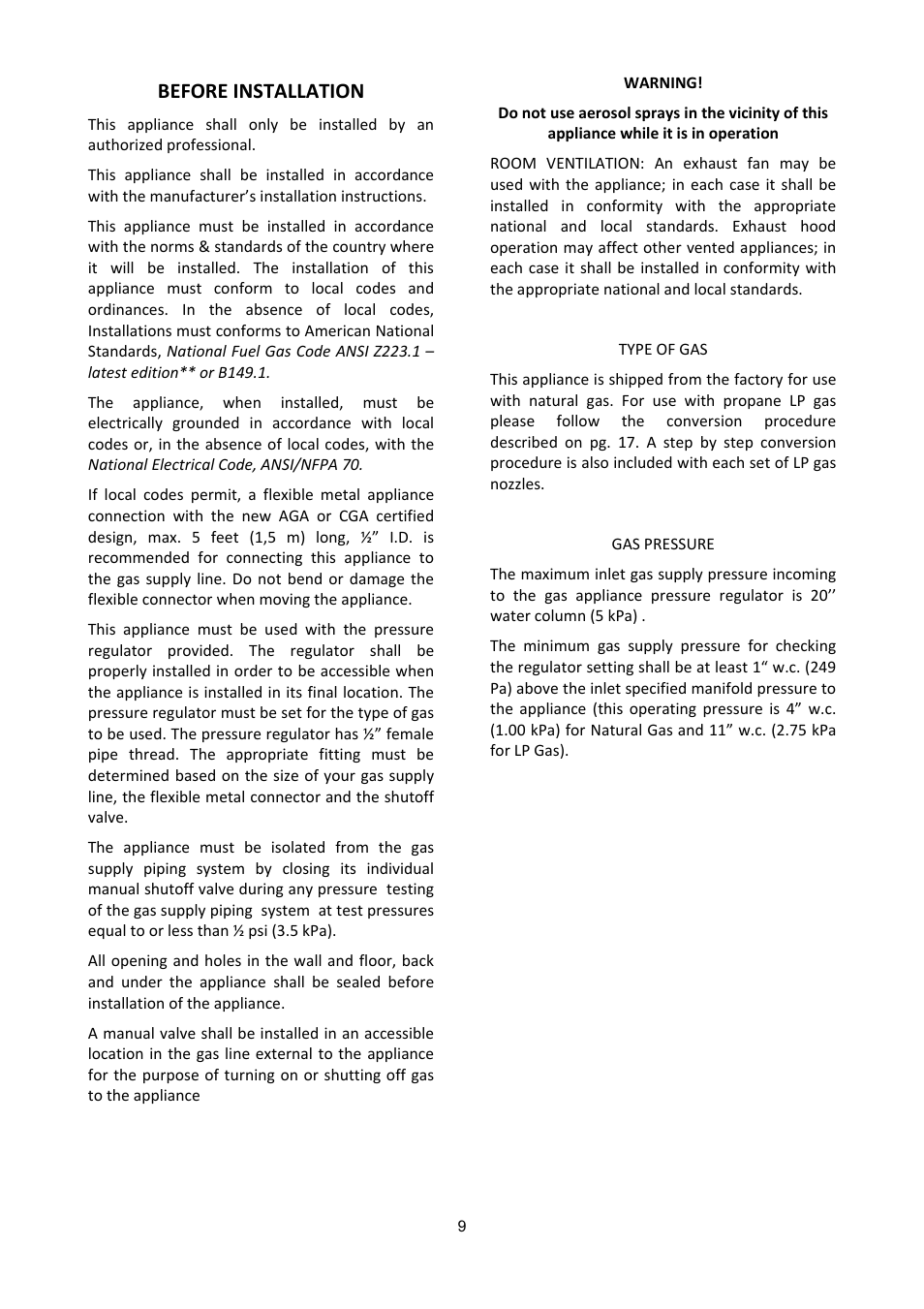 Before installation | Bertazzoni X304PIRVE User Manual | Page 9 / 48