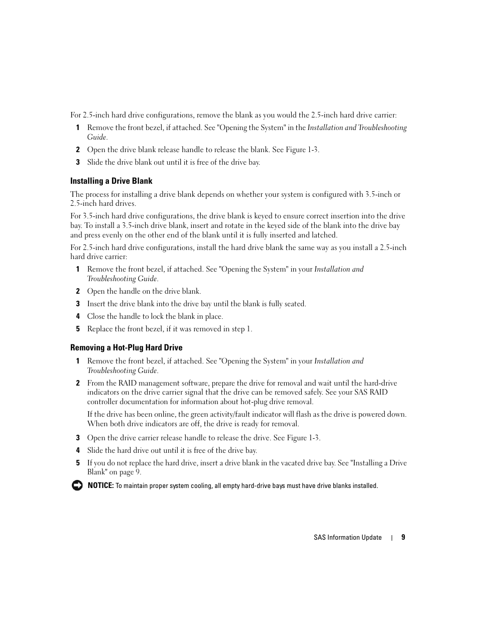 Installing a drive blank, Removing a hot-plug hard drive | Dell PowerEdge 6850 User Manual | Page 11 / 178