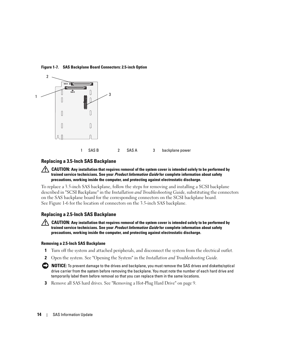 Replacing a 3.5-inch sas backplane, Replacing a 2.5-inch sas backplane | Dell PowerEdge 6850 User Manual | Page 16 / 178