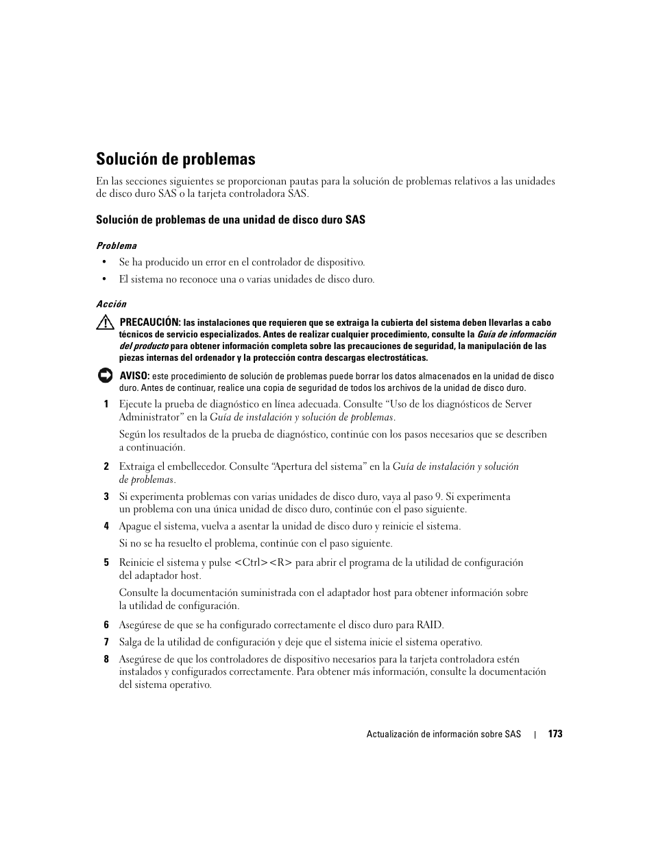 Solución de problemas | Dell PowerEdge 6850 User Manual | Page 175 / 178