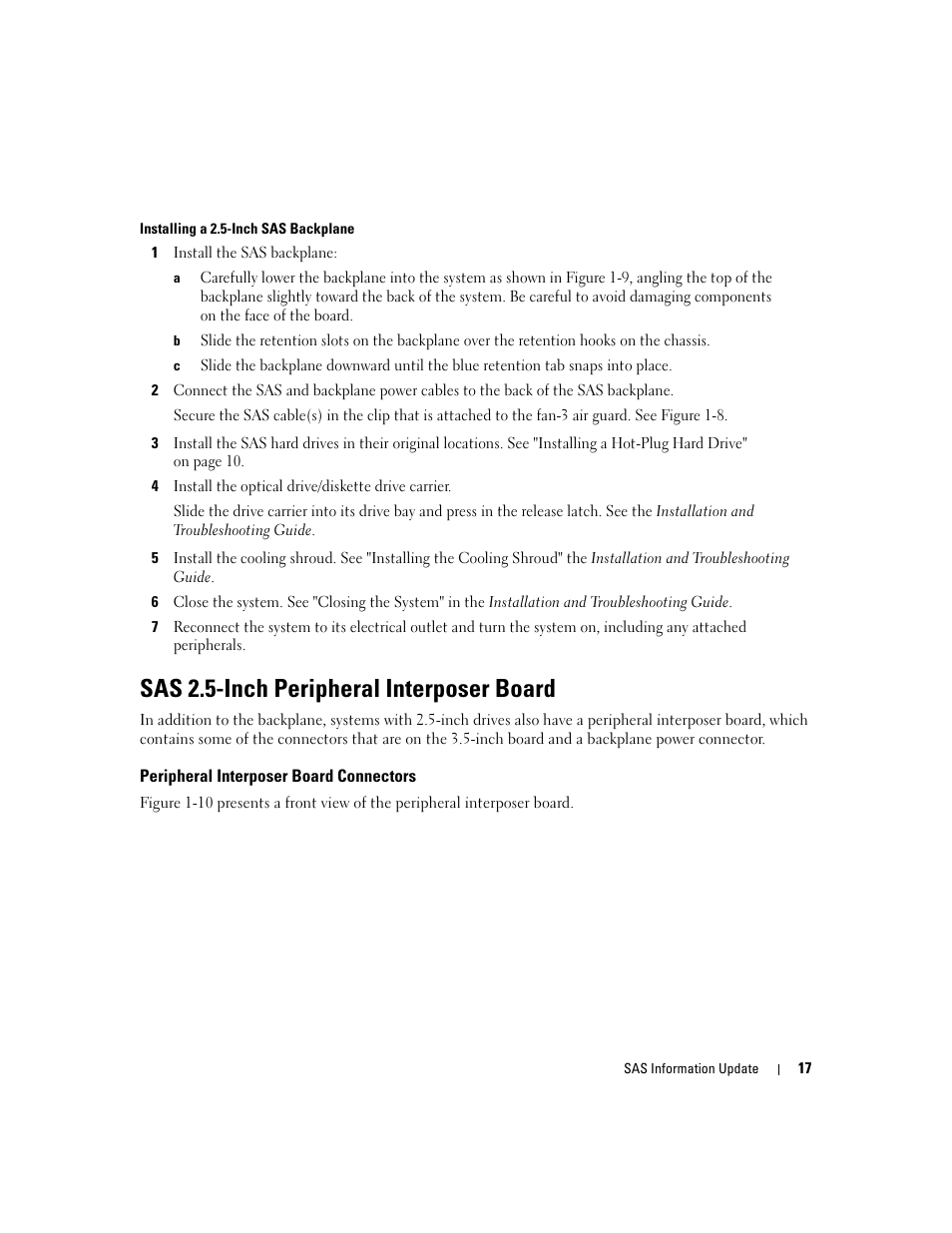 Sas 2.5-inch peripheral interposer board, Peripheral interposer board connectors | Dell PowerEdge 6850 User Manual | Page 19 / 178