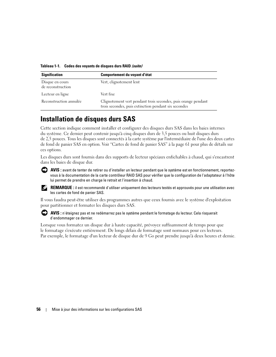 Installation de disques durs sas | Dell PowerEdge 6850 User Manual | Page 58 / 178