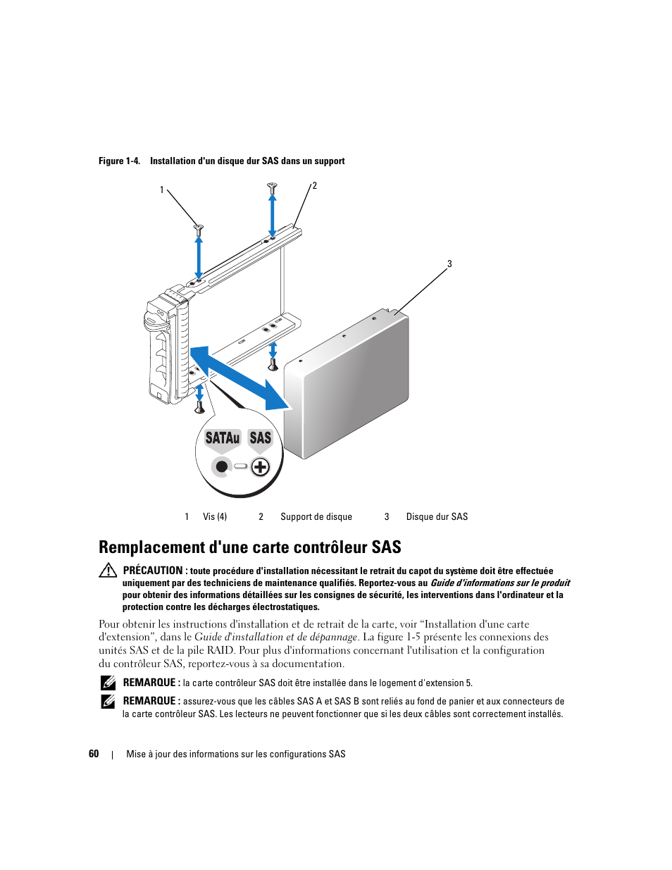 Remplacement d'une carte contrôleur sas, Figure 1-4, Ir la figure 1-4 | Dell PowerEdge 6850 User Manual | Page 62 / 178