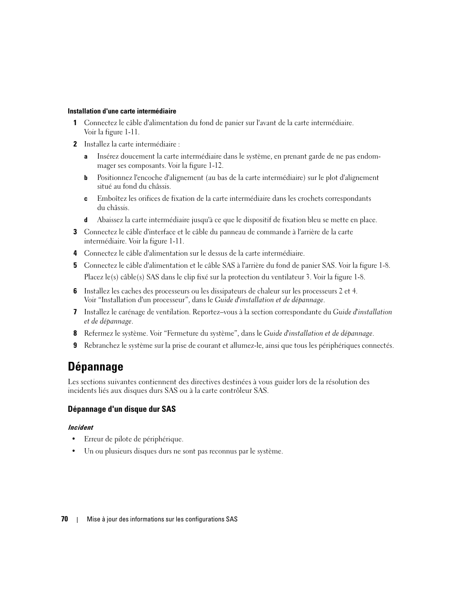 Dépannage, Dépannage d'un disque dur sas | Dell PowerEdge 6850 User Manual | Page 72 / 178