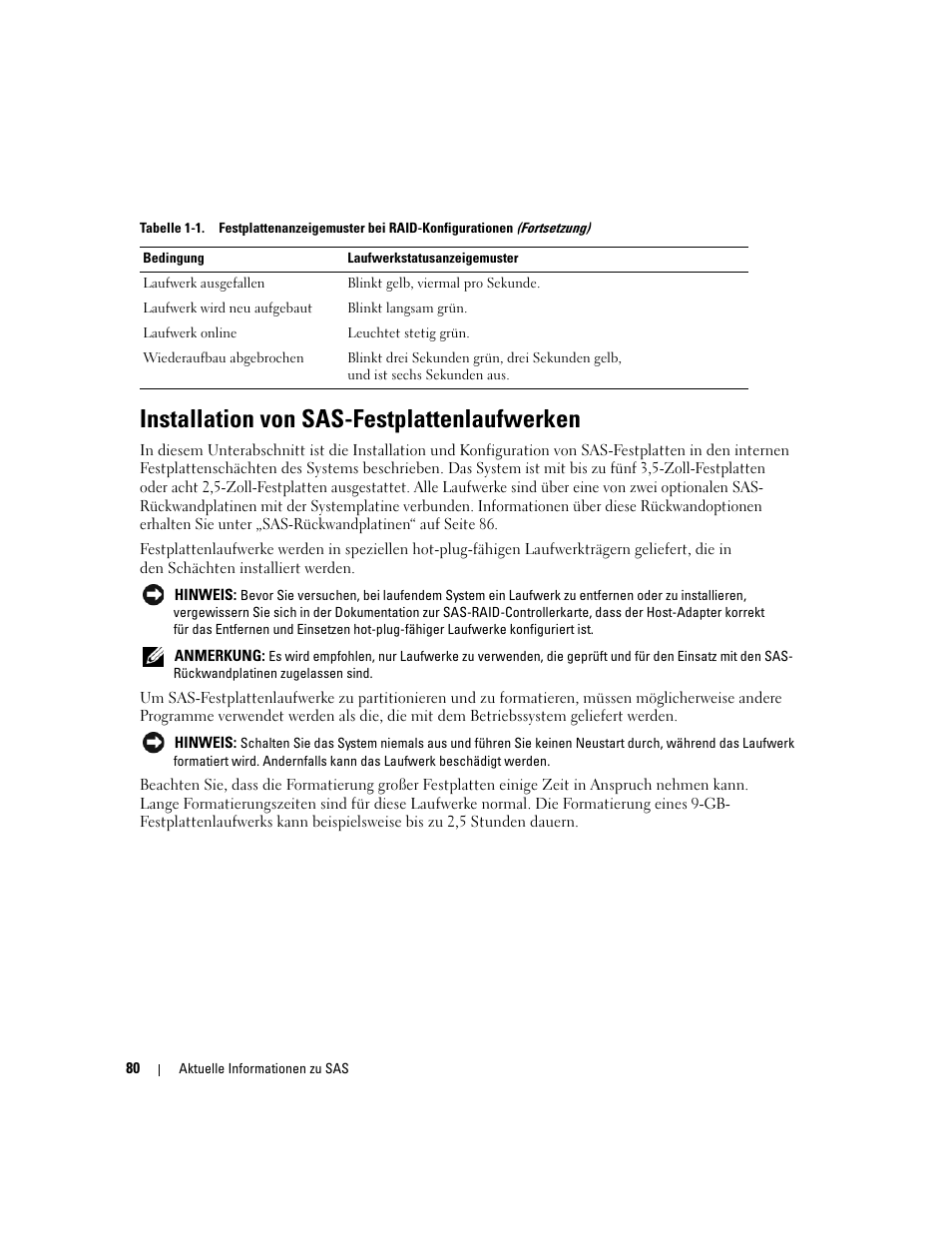 Installation von sas-festplattenlaufwerken | Dell PowerEdge 6850 User Manual | Page 82 / 178
