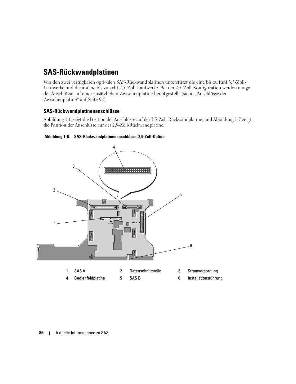 Sas-rückwandplatinen, Sas-rückwandplatinenanschlüsse | Dell PowerEdge 6850 User Manual | Page 88 / 178