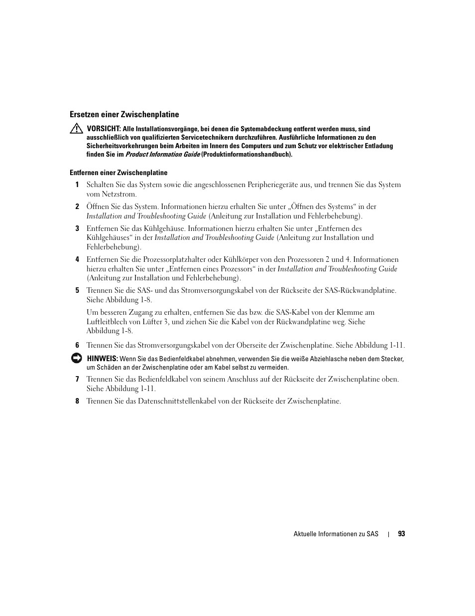 Ersetzen einer zwischenplatine | Dell PowerEdge 6850 User Manual | Page 95 / 178