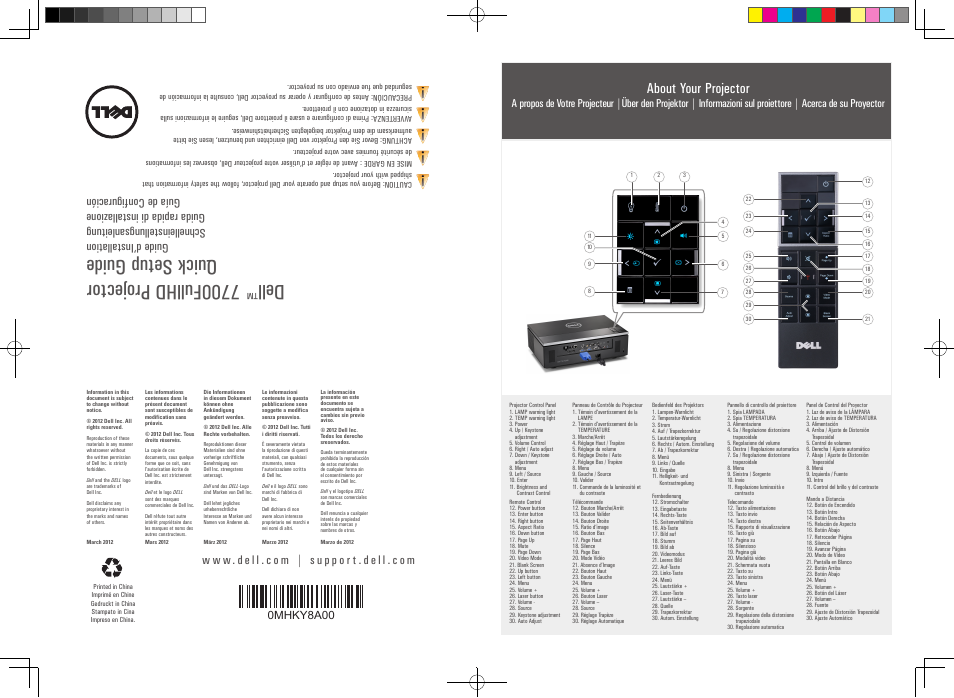 Dell™ 7700fullhd projector quick set up guide, About your projector, First fold | 0mhky8a00 | Dell 7700HD Projector User Manual | Page 2 / 2