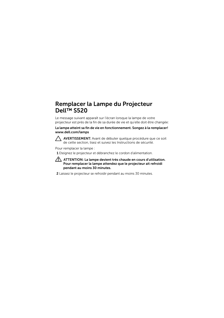Remplacer la lampe du projecteur dell™ s520 | Dell S520 Projector User Manual | Page 11 / 42