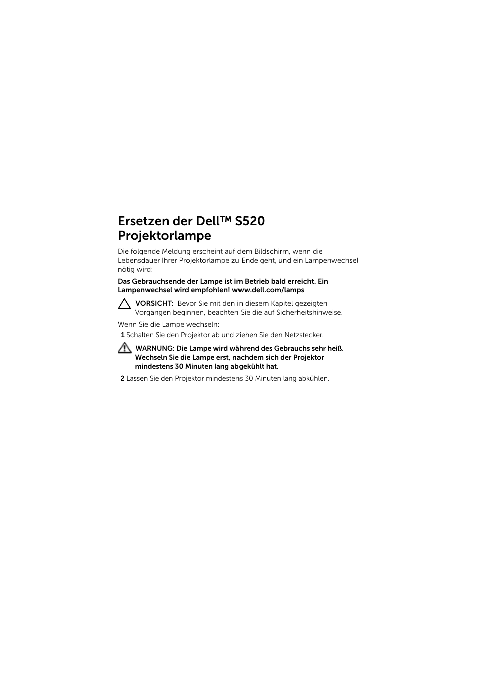 Ersetzen der dell™ s520 projektorlampe | Dell S520 Projector User Manual | Page 7 / 42