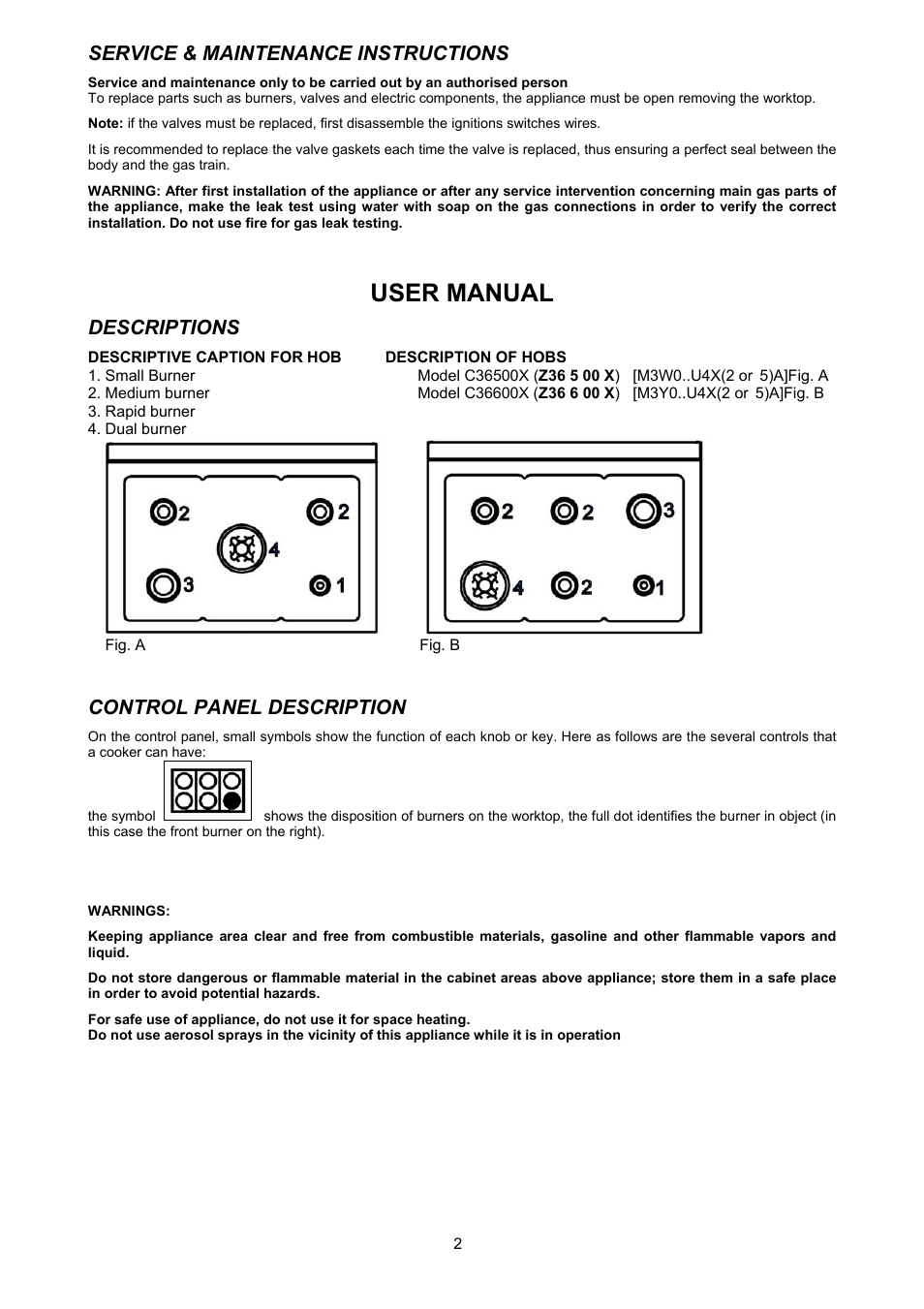 User manual | Bertazzoni C36500X (Z36500X) User Manual | Page 2 / 4