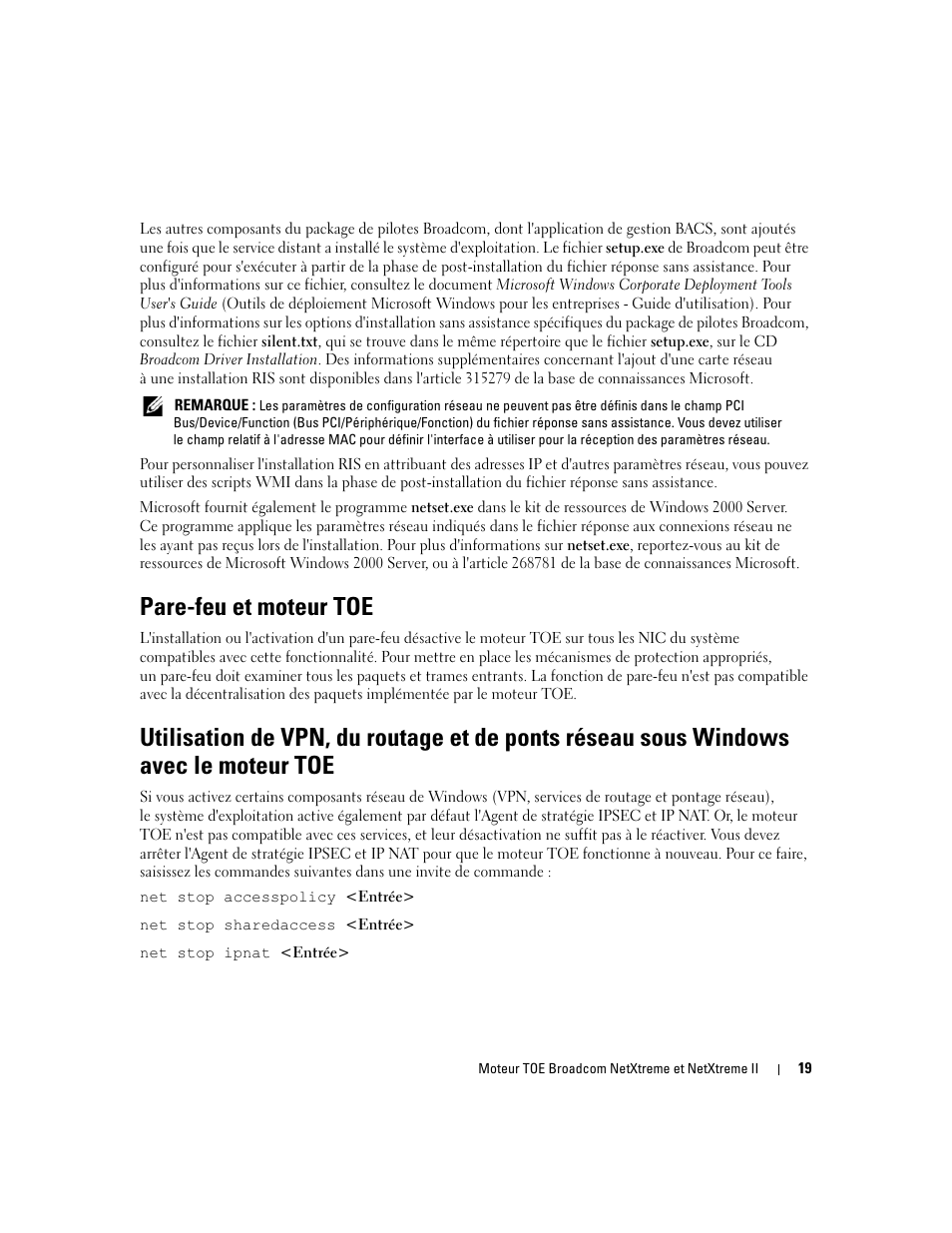 Pare-feu et moteur toe | Dell PowerEdge SC1435 User Manual | Page 21 / 54