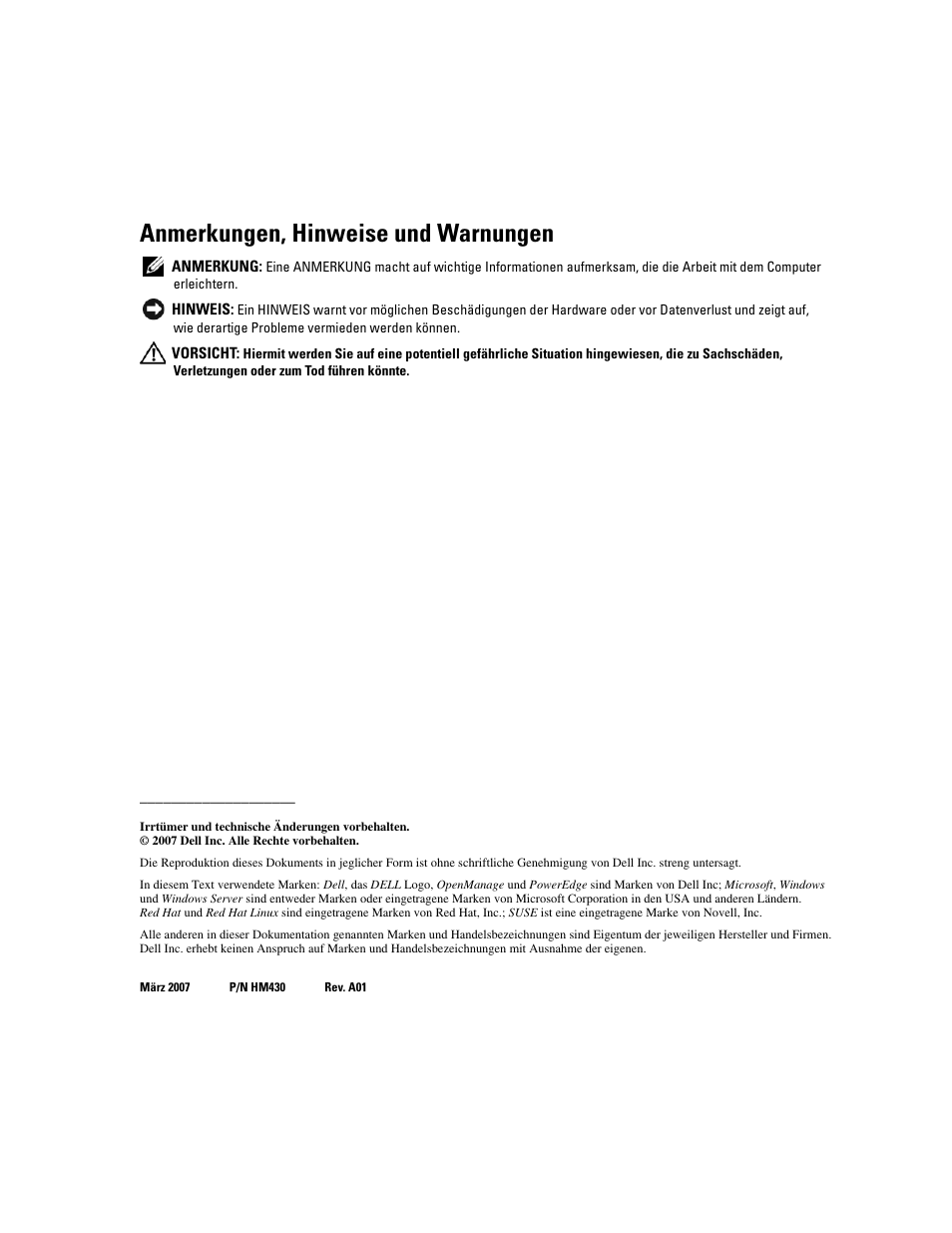 Anmerkungen, hinweise und warnungen | Dell PowerEdge SC1435 User Manual | Page 26 / 54