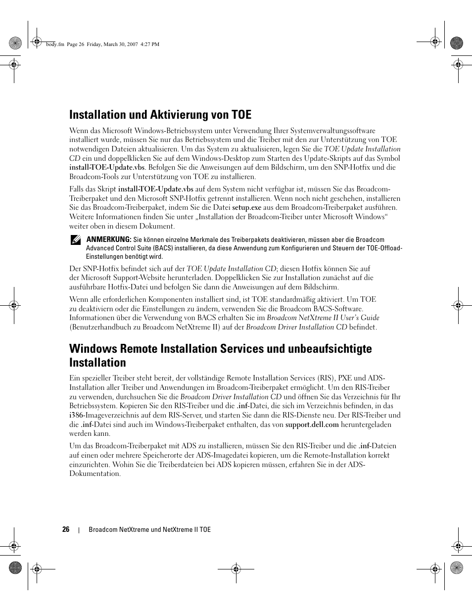 Installation und aktivierung von toe | Dell PowerEdge SC1435 User Manual | Page 28 / 54