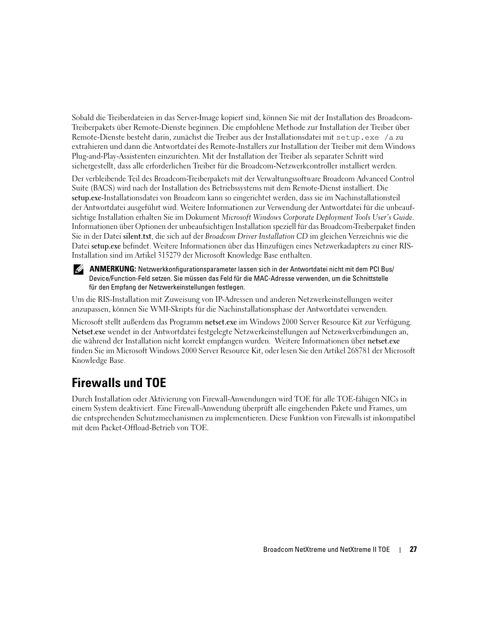 Firewalls und toe | Dell PowerEdge SC1435 User Manual | Page 29 / 54