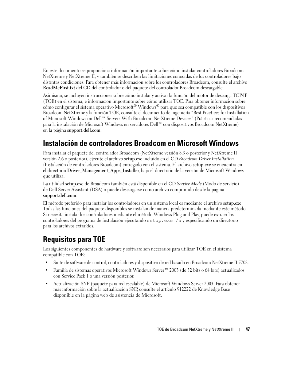 Requisitos para toe | Dell PowerEdge SC1435 User Manual | Page 49 / 54