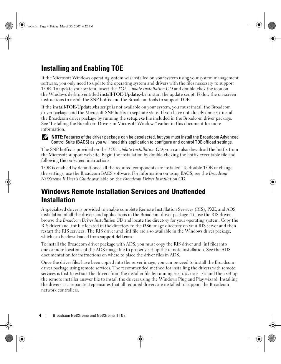 Installing and enabling toe | Dell PowerEdge SC1435 User Manual | Page 6 / 54