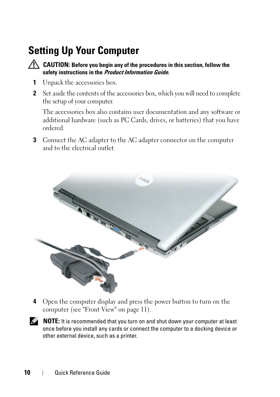 Setting up your computer | Dell Latitude D430 (Mid 2007) User Manual | Page 10 / 116