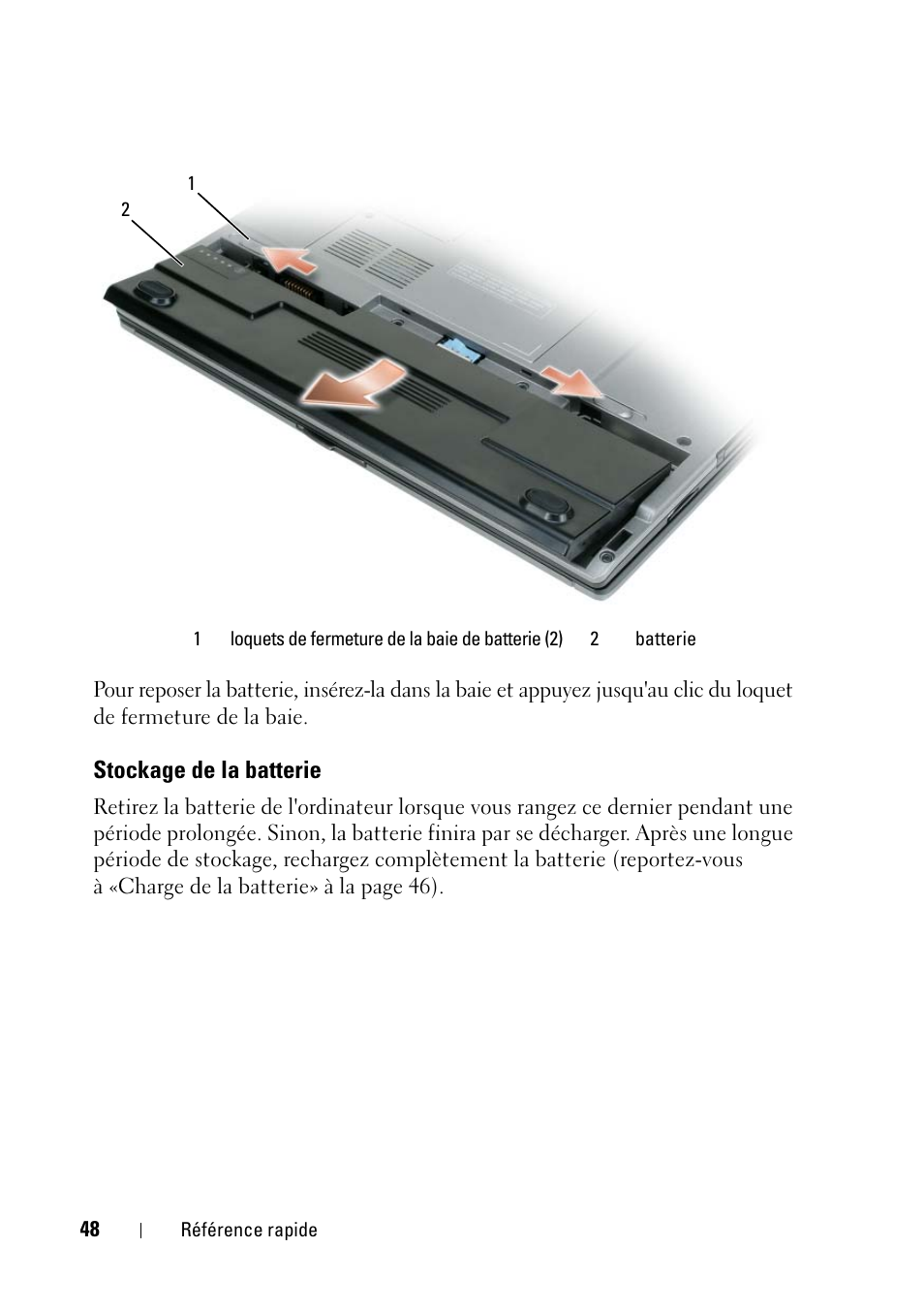 Stockage de la batterie | Dell Latitude D430 (Mid 2007) User Manual | Page 48 / 116